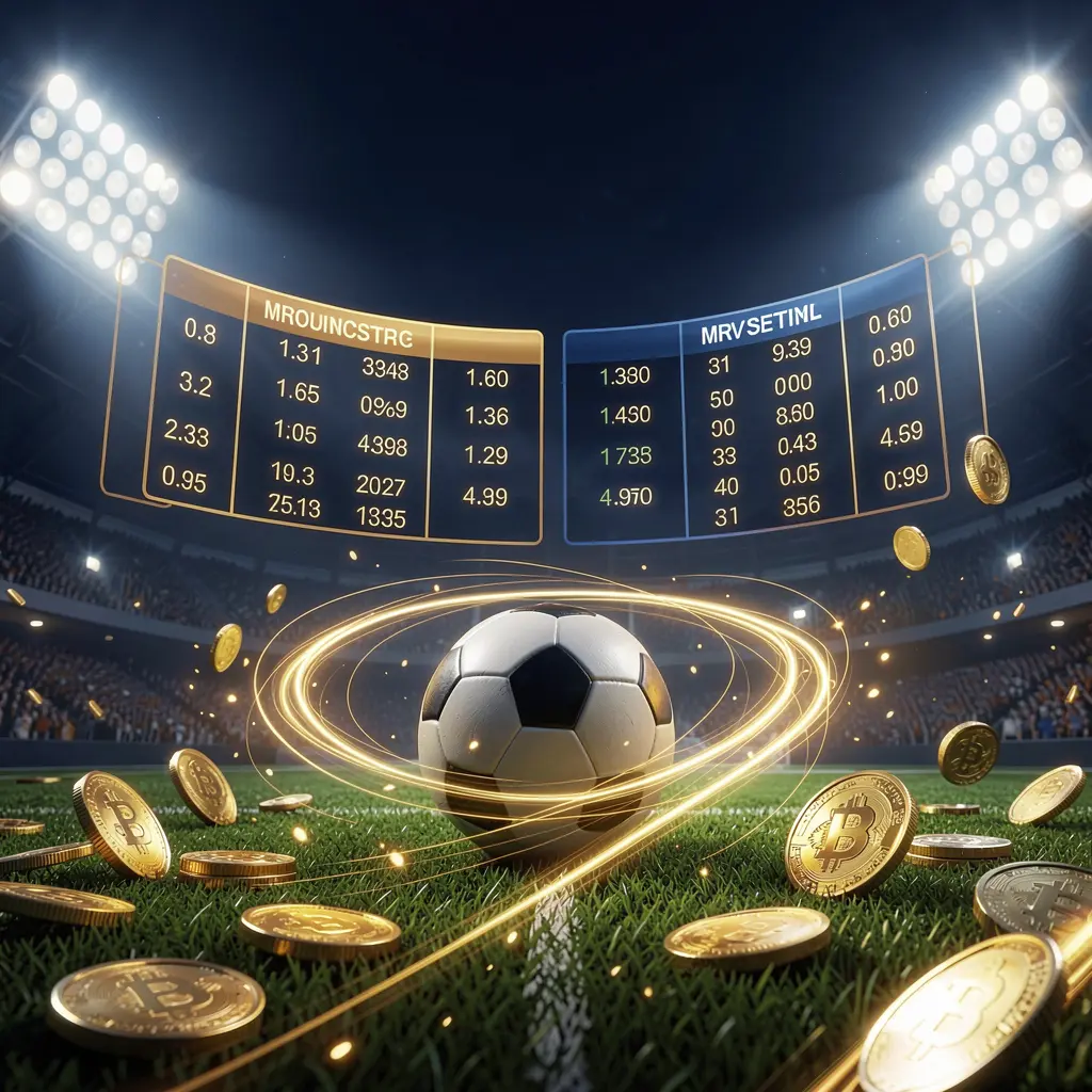749 GAMES sports betting page hero banner featuring a football stadium at night with bright floodlights, a soccer ball on green grass, glowing odds panels, golden coins, and dynamic light trails in a premium dark blue and gold cinematic 3D render